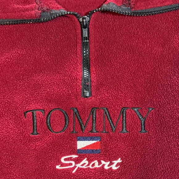 VINTAGE TOMMY SPORT THREE QUARTER ZIP FLEECE RED LARGE - Picture 3 of 6